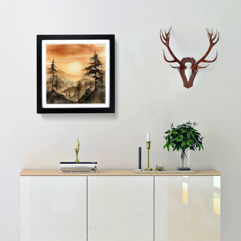 Sunrise Ink Wash No.1 - Single Picture Frame Print on Wood, Black