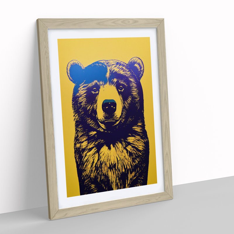 Block Bear - Single Picture Frame Painting, 34cm H x 25cm W x 2cm D, Oak