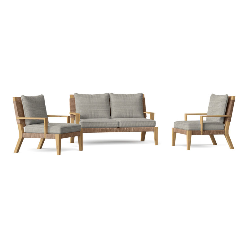 Hadley Outdoor 3 - Piece Teak Conversation Set, Perigold Ishi Beach, Hadley Hemp
