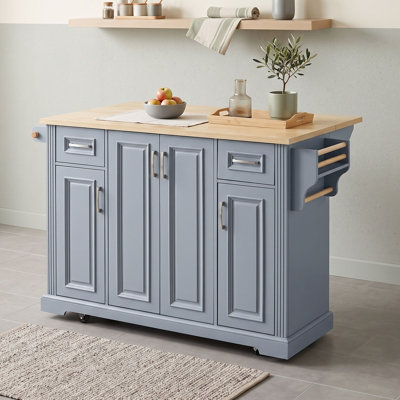 Kitchen Island with Drop Leaf, Storage Cabinets, Drawers and Locking Casters