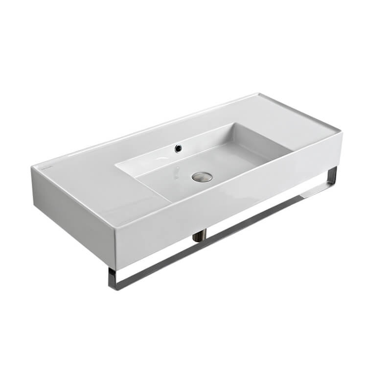 Scarabeo By Nameeks 18.2'' White Ceramic Rectangular Bathroom Sink with Overflow, No Hole