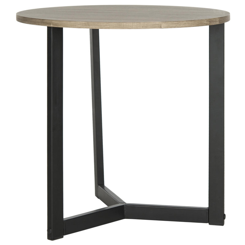 Leonard Round Oak and Black Metal End Table