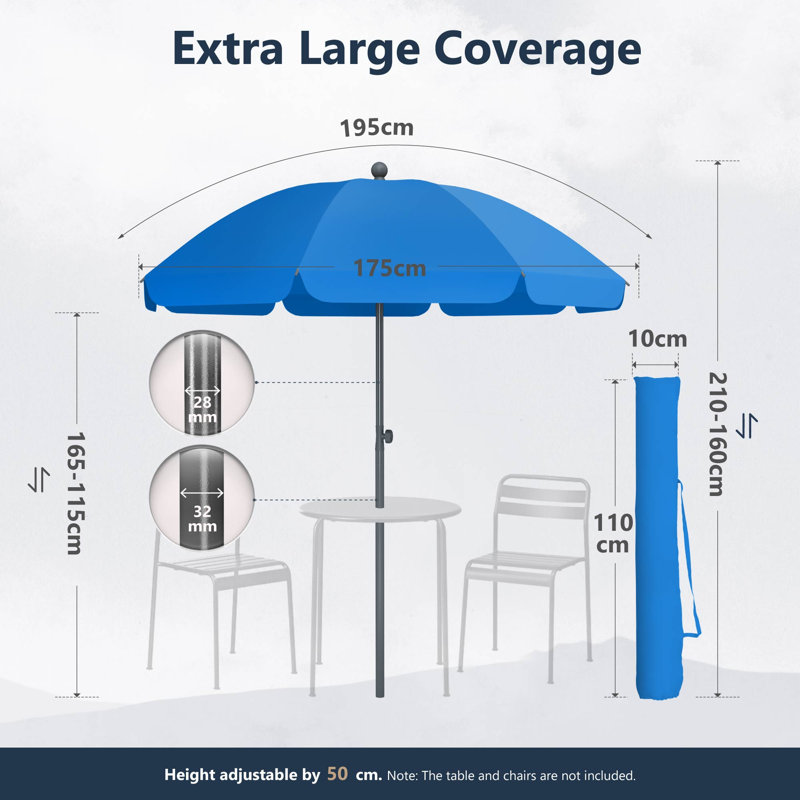 Balcony Parasol, 210cm H x 175cm W x 175cm D, Blue