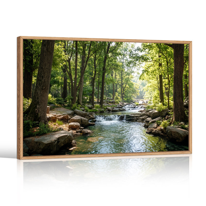 Art mural sur toile Sunlit Forest Stream avec roches et arbres verts, H 36 po x l 48 po