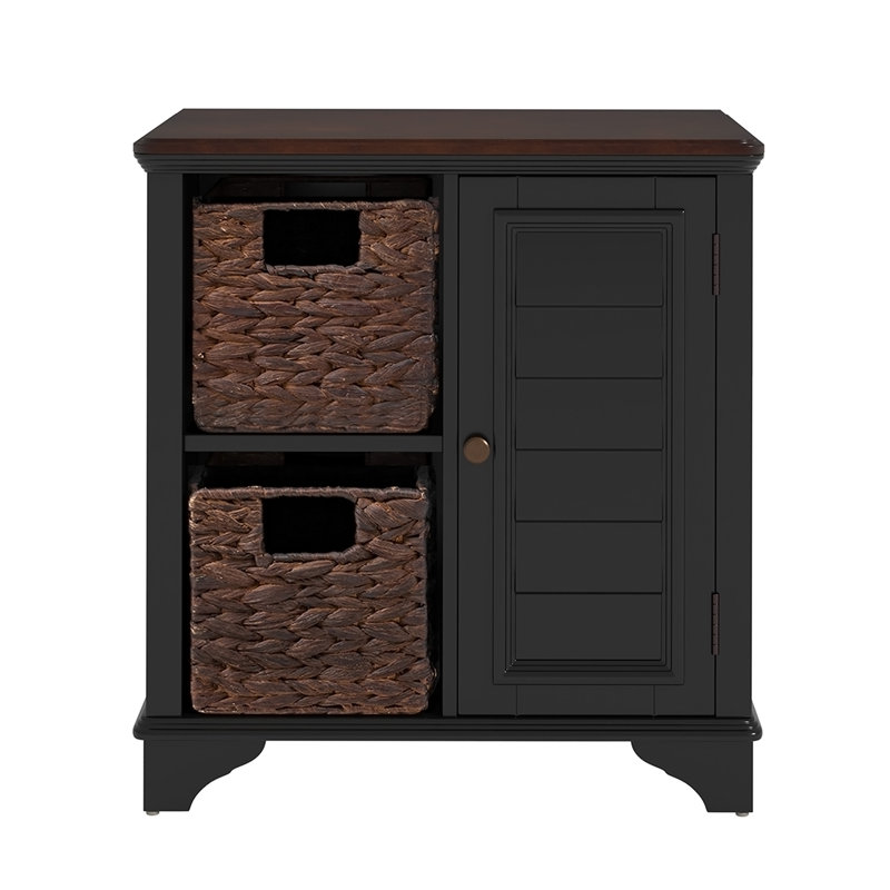 End Table Side Table with a shutter style design.With two woven grass baskets