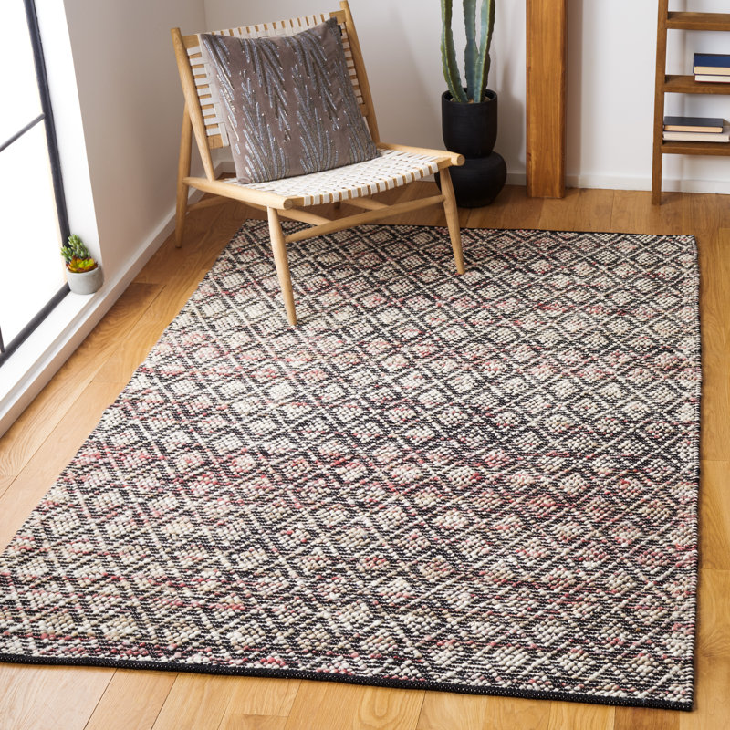 Tapis en laine / coton tissé à la main Natura en ivoire / rouge / noir, Rectangle 3 pi x 5 pi