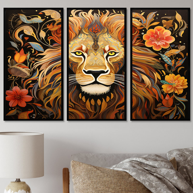 Sayer - ensemble d'art mural animal lion, H 28 po x l 36 po x P 1 po, Cadre flottant noir