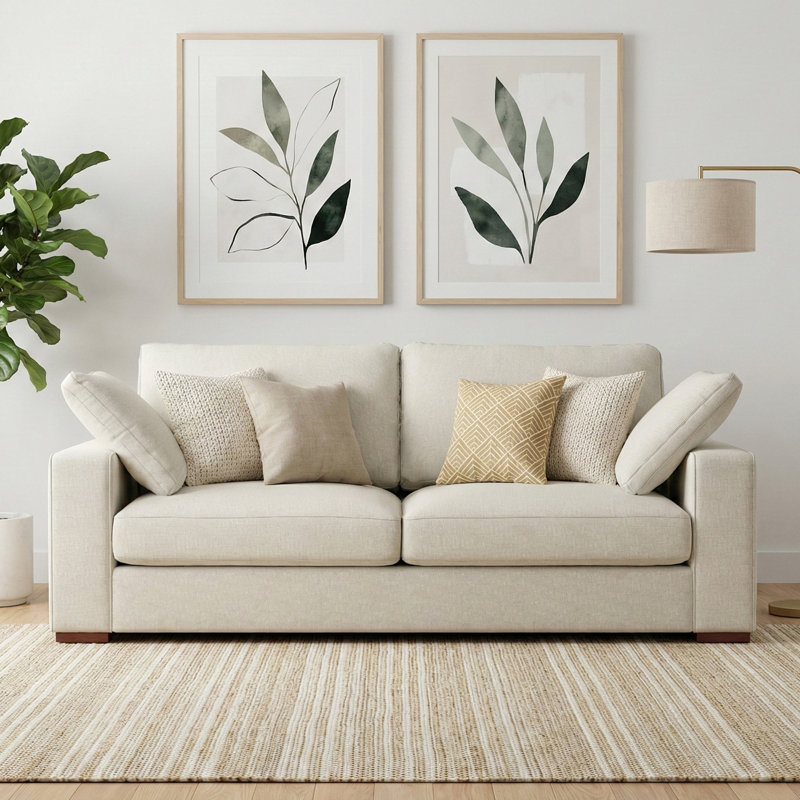Charlie Deep Seater Sofa, Performance Fabric Couch for Living Room, Stain-Resistant Contemporary Sofa, 78 inch, Cream
