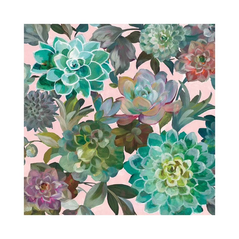 Floral Succulents on Pink 1 Piece Wrapped Canvas Painting, 93.98cm H x 93.98cm W x 1.91cm D