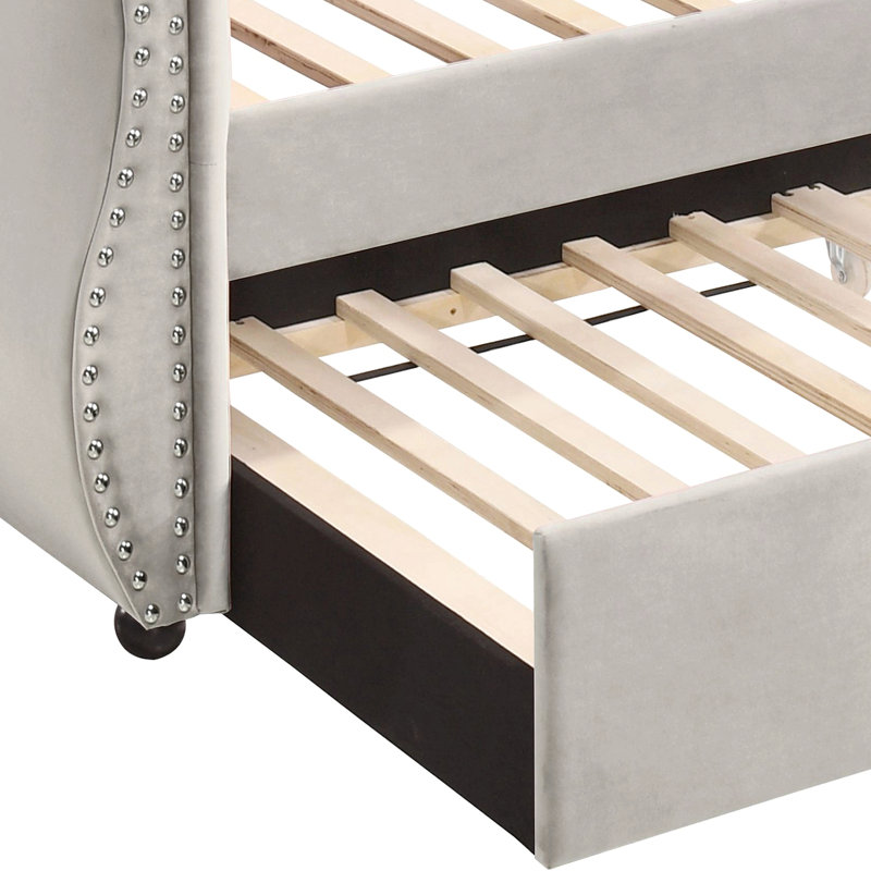 Upholstered Twin Daybed With Trundle, Beige