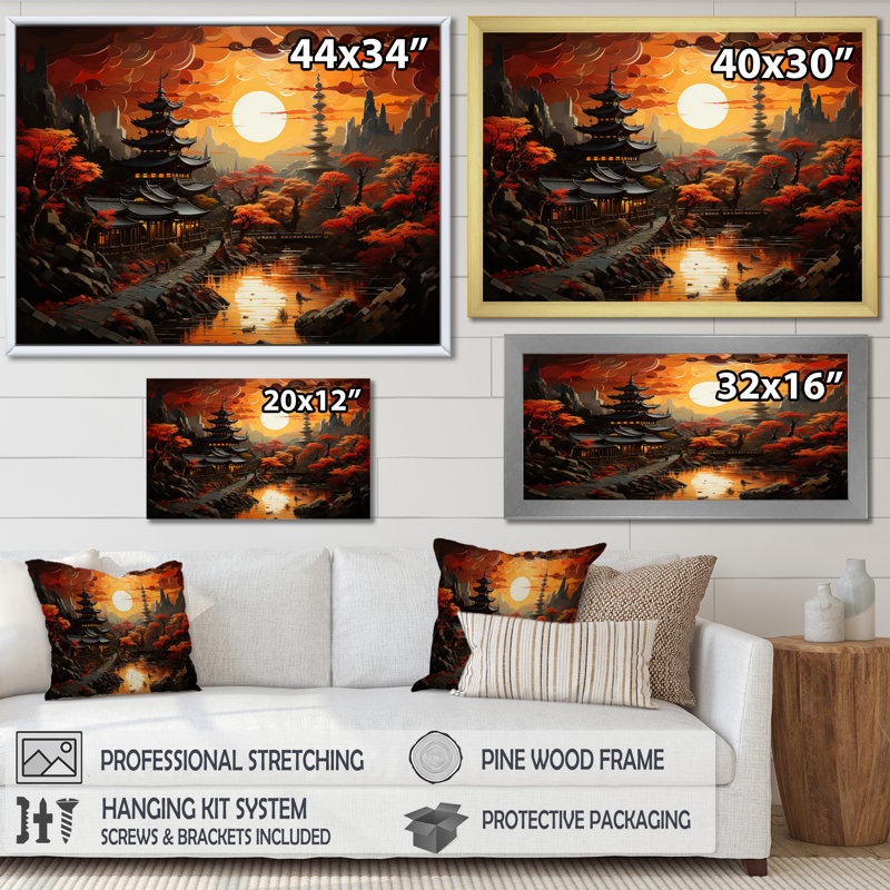 «China Art Dynastic Echoes V», reproduction sur toile, H 30 po x l 40 po x P 1,5 po, Cadre flottant doré