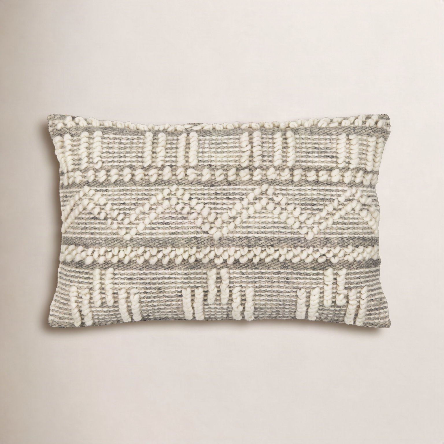 Doralia Embroidered Lumbar Throw Pillow, Taupe, Down