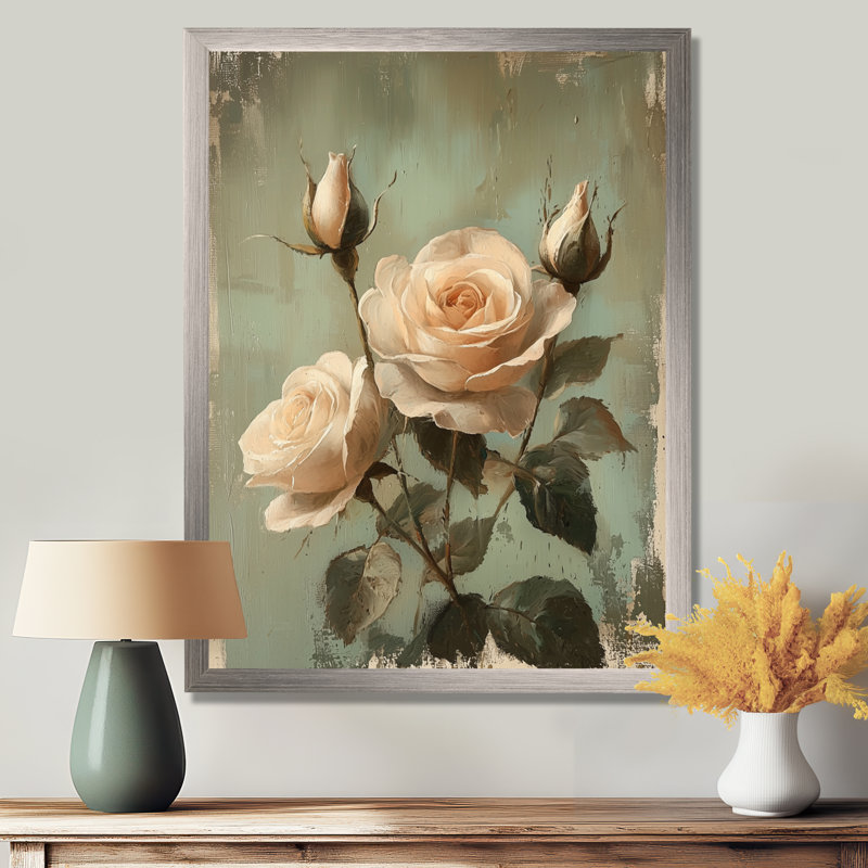 Sheila - reproduction d'art sur toile florale, H 44 po x l 34 po, Reproduction encadrée d'une seule photo, Argent argent