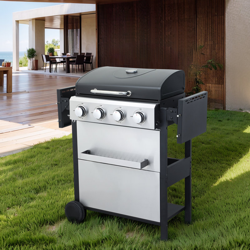 Barbecue au gaz propane à 4 brûleurs avec table d'appoint pliable