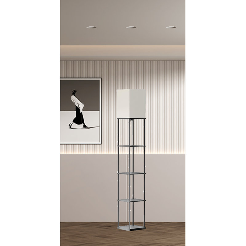 Solid Wood Shelf Floor Light, White