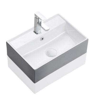 Horow White Ceramic Bathroom Basin 45 x 31 cm Cloakroom Sink Space Saving Design