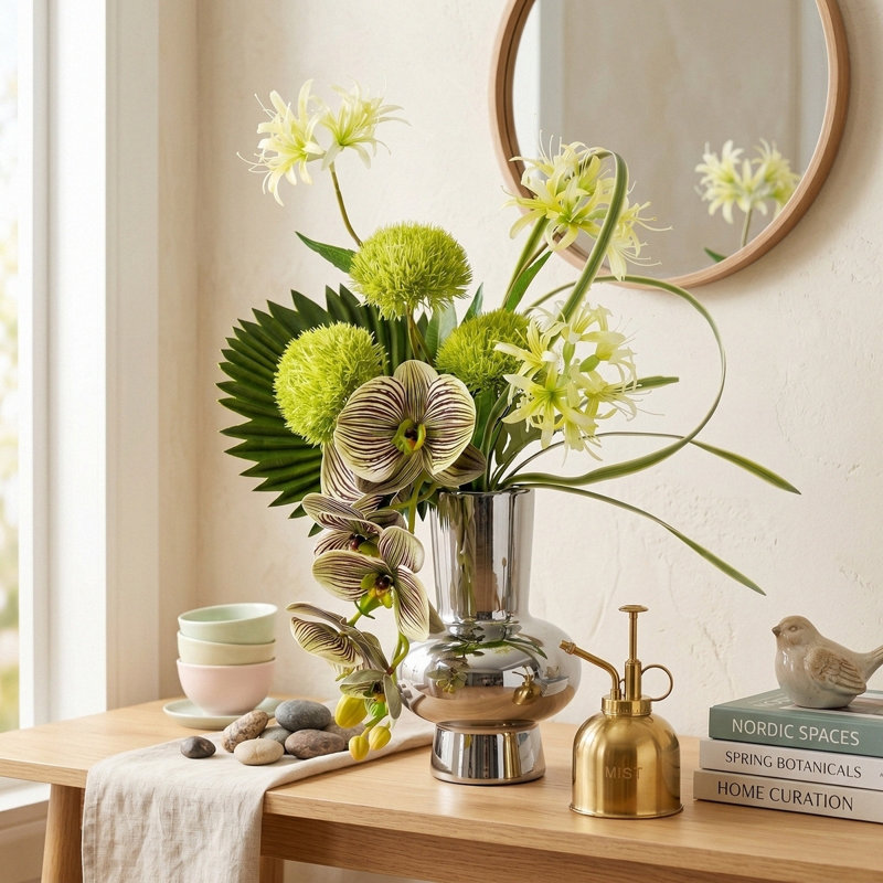 Fleurs artificielles avec vase, Argent
