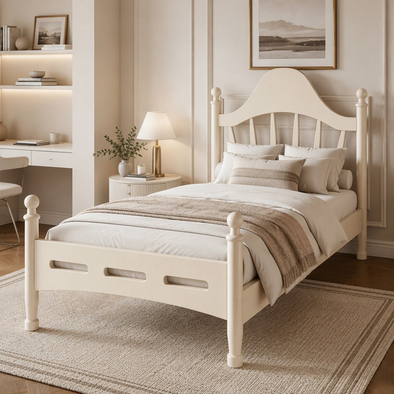 Base de lit plateforme en bois avec tête de lit Chic, Twin, Beige