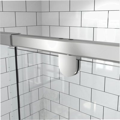 Porte de douche pivotante en verre l 54 po x H 71 po, porte de douche coulissante pivotante avec verre trempé clair de 1/4 po (6 mm), portes de douche à finition chromée, installation réversible