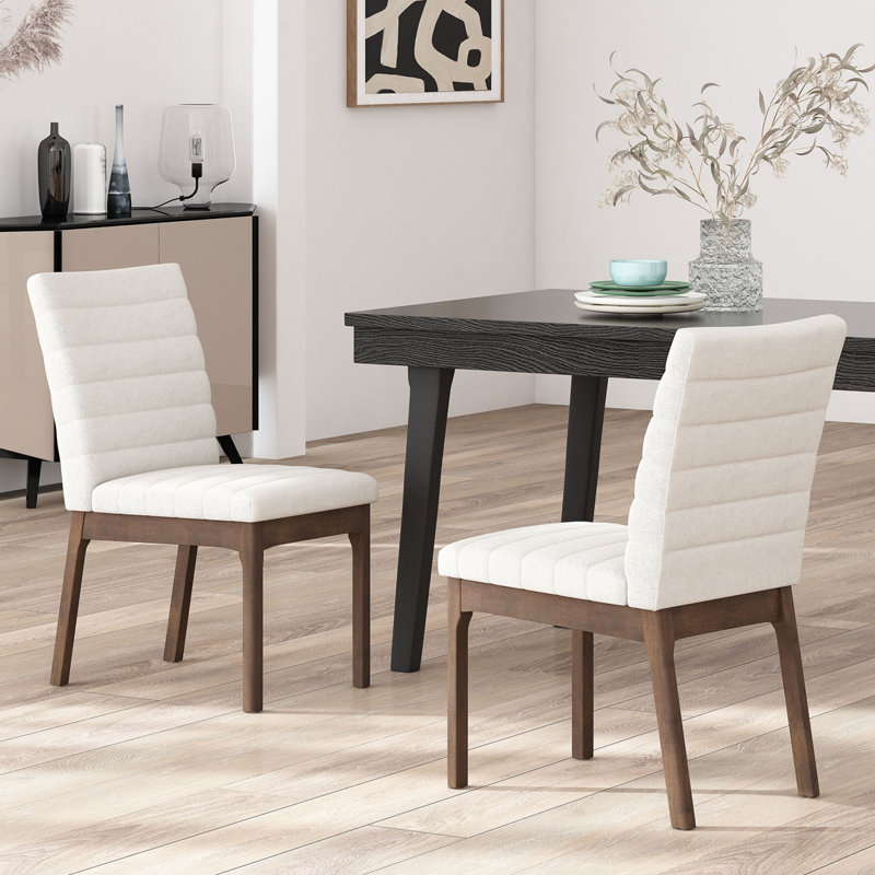 Chaises de salle à manger rembourrées avec pieds en caoutchouc (ensemble de 2), Beige clair