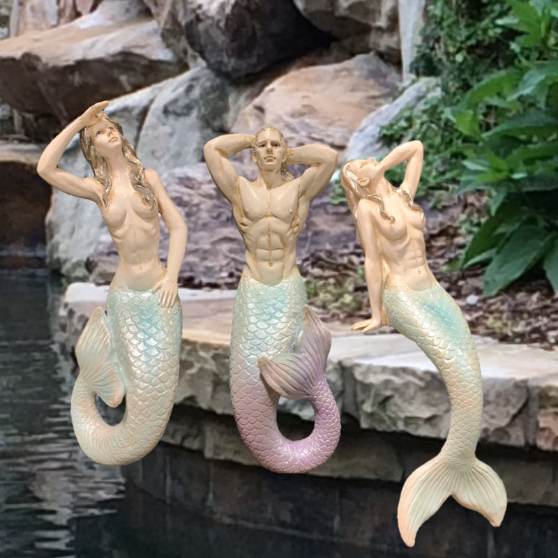 Ensemble de 3 statues de jardin Life's a Beach Mermaids & Merman