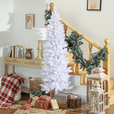 Grand arbre de Noël artificiel avec base en acier, blanc