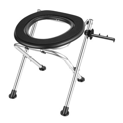 Toilette portative pour le camping, capacité de poids de 350 lb, toilette de voyage pliable en acier inoxydable avec siège souple pour adultes, convient aux camionneurs, aux voyages en véhicule récréatif, au camping, aux voyages sur la route, à l'extérieur