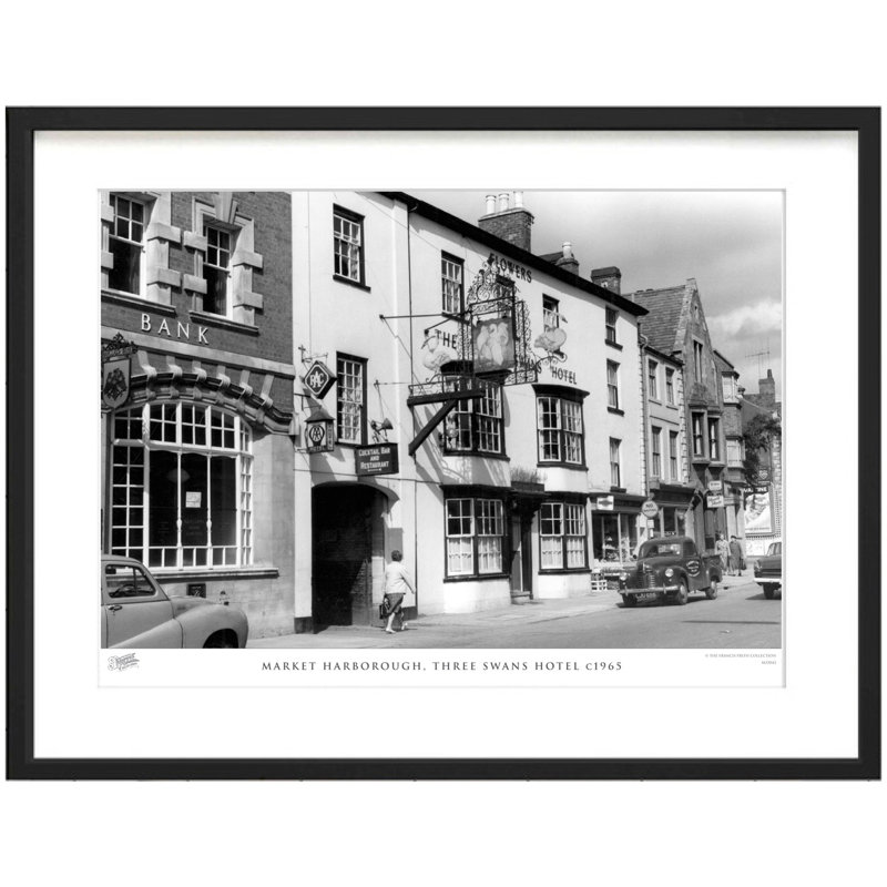 Market Harborough, Three Swans Hotel C1965 - Single Picture Frame Print, 43.5cm H x 53.4cm W x 2.3cm D, Light Grey/Ivory
