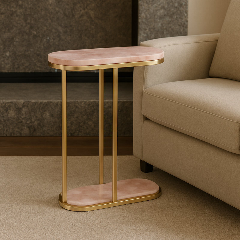 Apolaya Elegant Quartz Side Table - Narrow End Table for Living Room and Home Decor Accent - 24", Pink