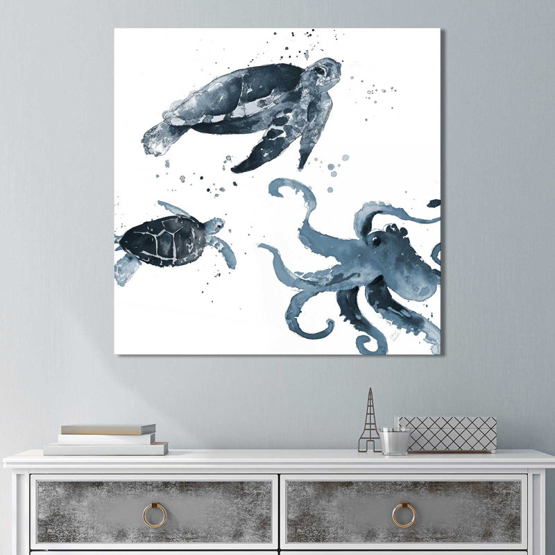 «Navy Ink Sea Life», reproduction de peinture à l'aquarelle, H 18 po x l 18 po x P 1 po, Toile tendue
