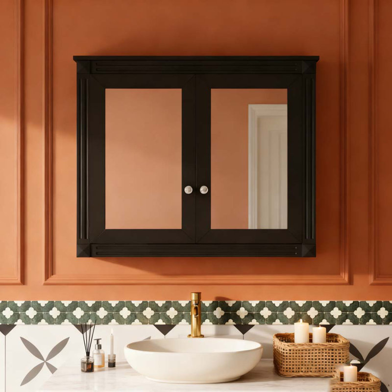 Armoire de rangement murale pour salle de bain, armoire à miroir avec 2 tablettes réglables