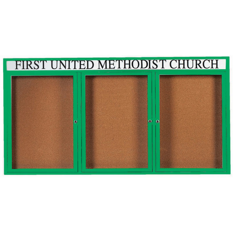 Tableau d'affichage mural illuminé et fermé, Vert thermolaqué, Trois, H 36 po x l 72 po