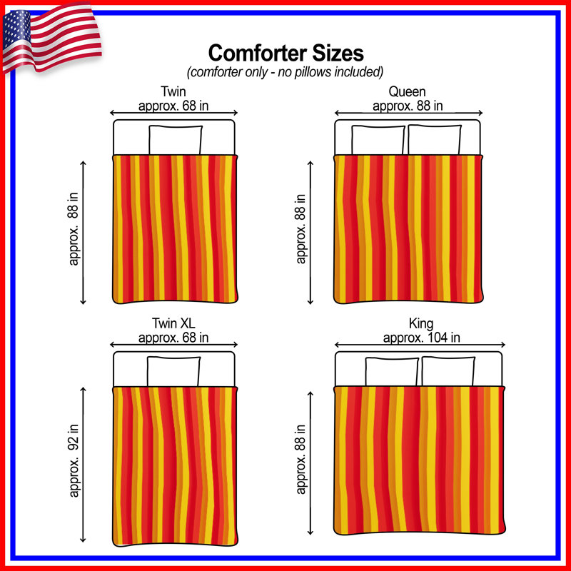 Red Yellow Vertical Stripes Comforter, Twin