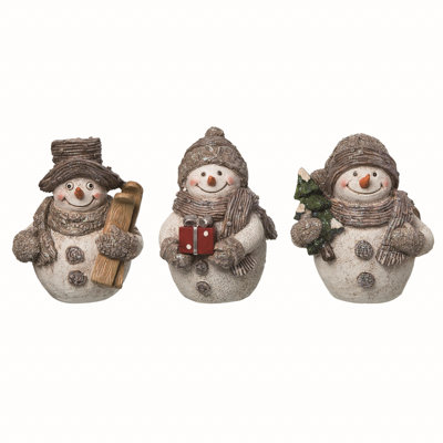  Small Resin Merry Snowman Figurine Set of 3 Christmas Home Decorations