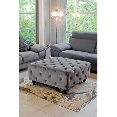 Isiah 90cm Wide Velvet Tufted Square Solid Colour Cocktail Ottoman