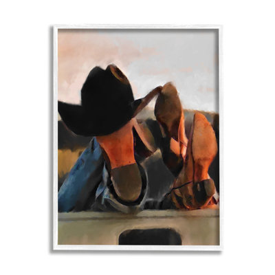 Couple Resting Cowboy Boots by Jesse Keith No Frame Print on Wood
