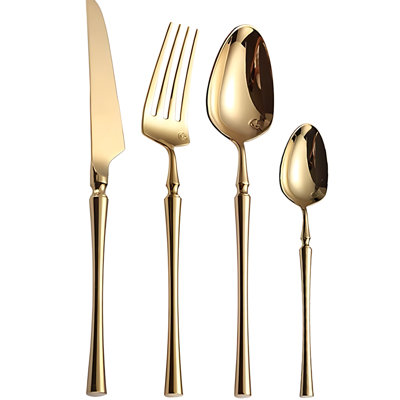 Ensemble de 16 couverts en acier inoxydable 304 en forme de taille - Fourchette à cuillère à dessert pour la cuisine
