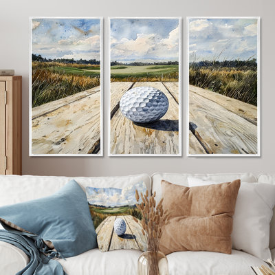 «Greens and Dreams Golf Course Landscape I», art mural golf - ensemble de 3