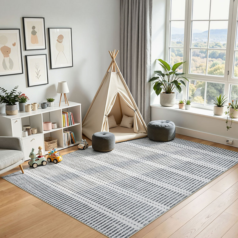 Ultra Thin 3' x 5' /5' x 7' Washable Area Rugs, Modern Non-Slip Small Bedroom Kitchen Rugs, Striped Farmhouse Soft Indoor Carpet, Oeko-Tex Certified