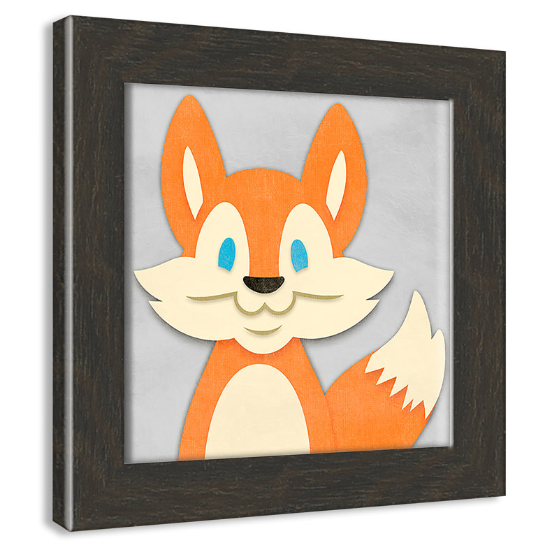 «Cheery Fox», impression sur papier, H 8 po x l 8 po x P 0,6 po, Cadre plat à grain de bois noir