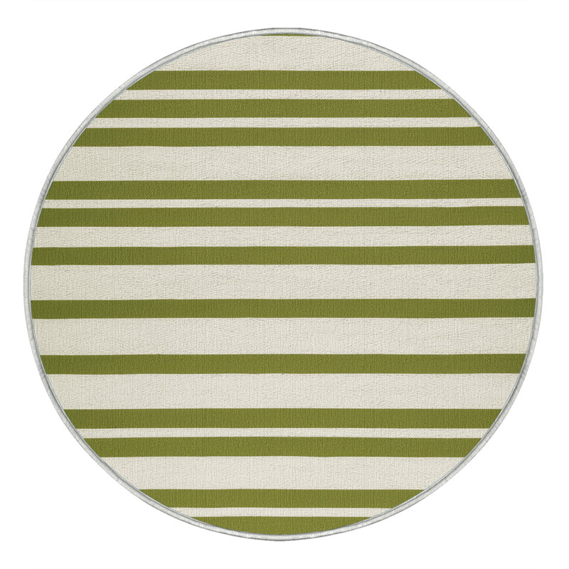 Tapis beige à rayures horizontales lavable à la machine, Rond 5 pi