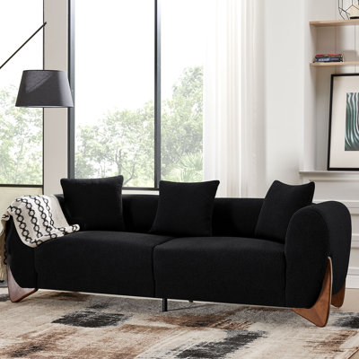 87" Upholstered Sherpa Boucle Sofa with Solid Wood Legs by Ebern Designs