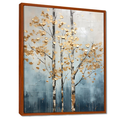 Gold And Blue Trees Harmony III - Trees Wall Decor
