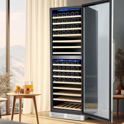 Refroidisseur à vin à deux zones avec capacité de 29 à 160 bouteilles avec porte en verre trempé, mémoire de température intégrée / autoportante