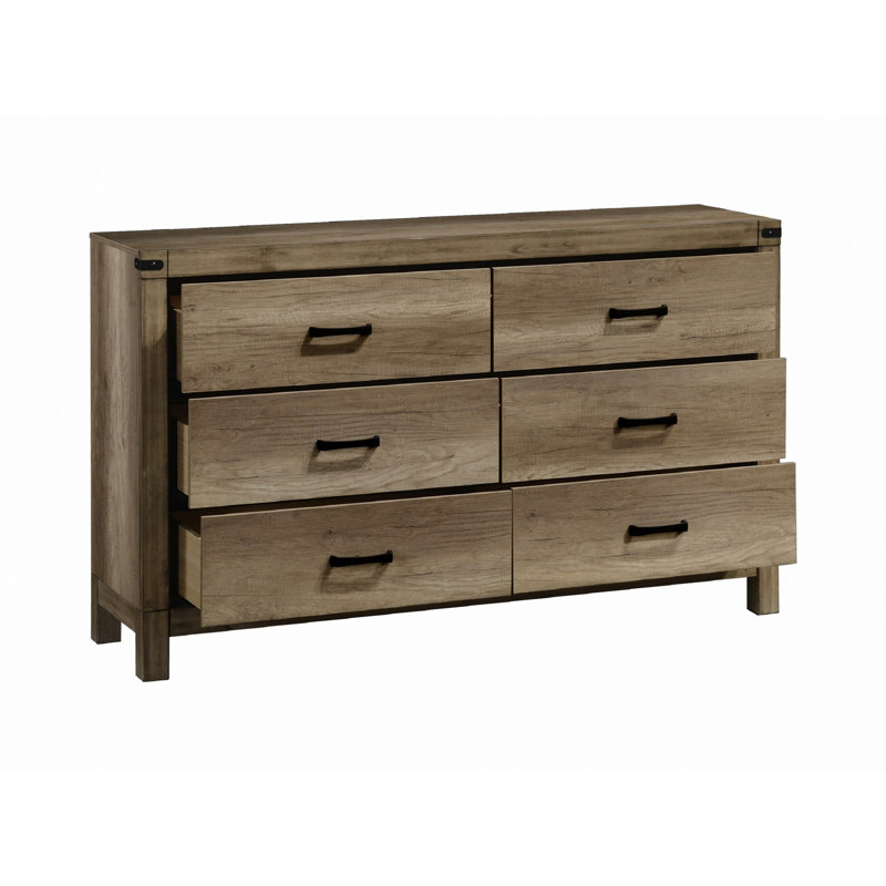 Mobilier rustique 1 pièce à 6 tiroirs pour chambre à coucher en bois massif brun