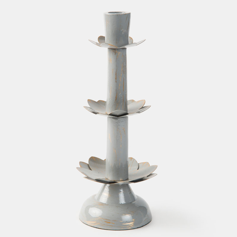 Mela Artisans Lotus Bloom Tapered Gray Candleholder, Gray