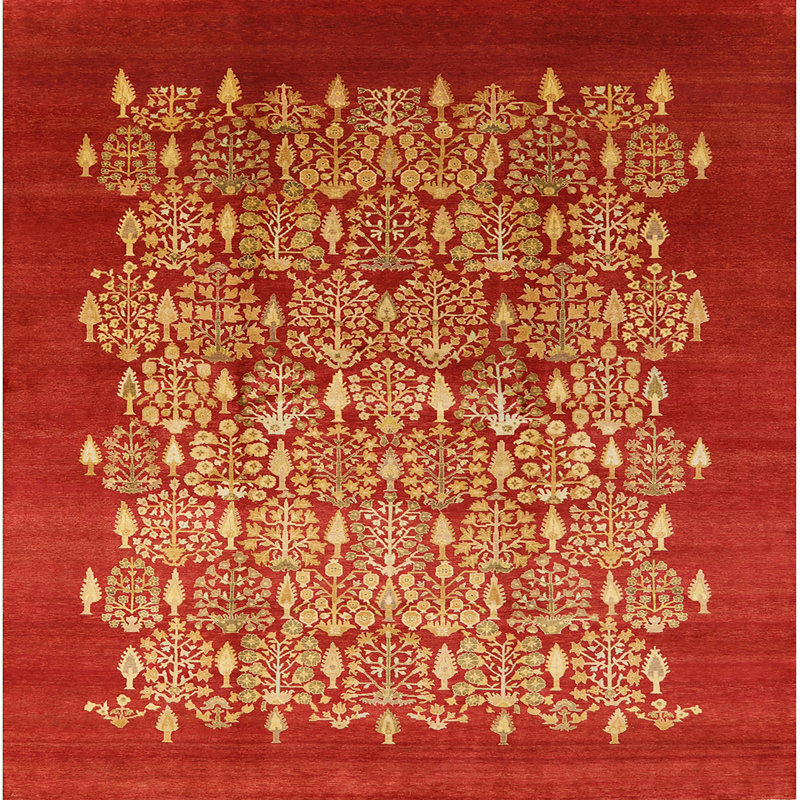 Tapis doré / rouge Selvi, Carré 4 pi