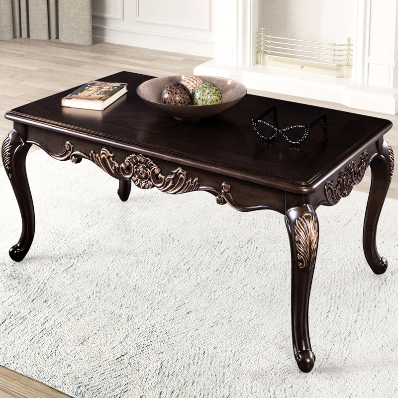 1Pc Rectangle Coffee Table Of Traditional Dark Cherry Style, Solid Wood And Veneer, Legs, Details Gold Highlights, 52"W X 30.5"D 19"H Style With Finish, Structure,