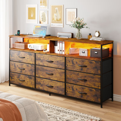 55" Modern Tv Stand With Storage Dresser,Built-In Usb Charging, Led Lighting by Ebern Designs