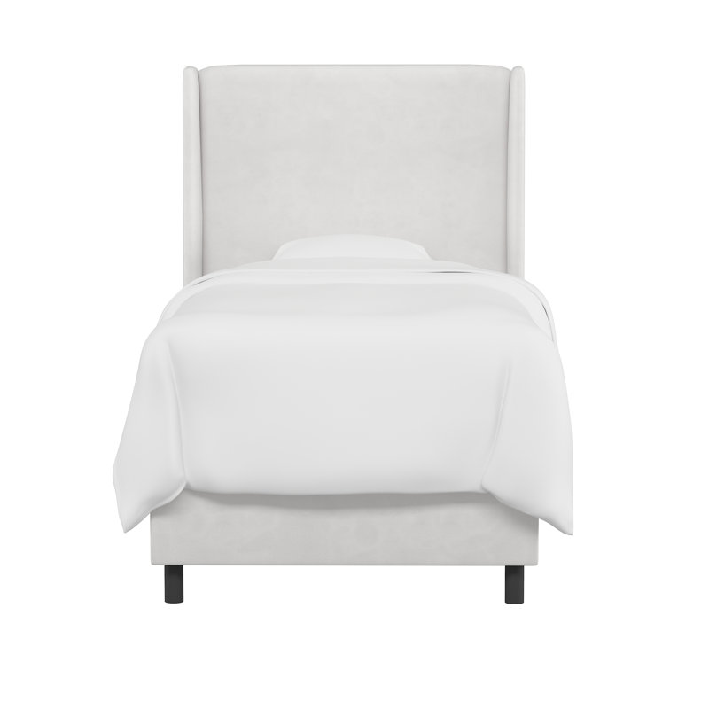 Lit tapissier standard à profil bas Emilio, Velours blanc classique, Double